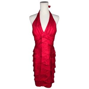 Cache Red Satin Halter Tiered Cocktail Dress NWT Size 8 Y2K Vintage Glam